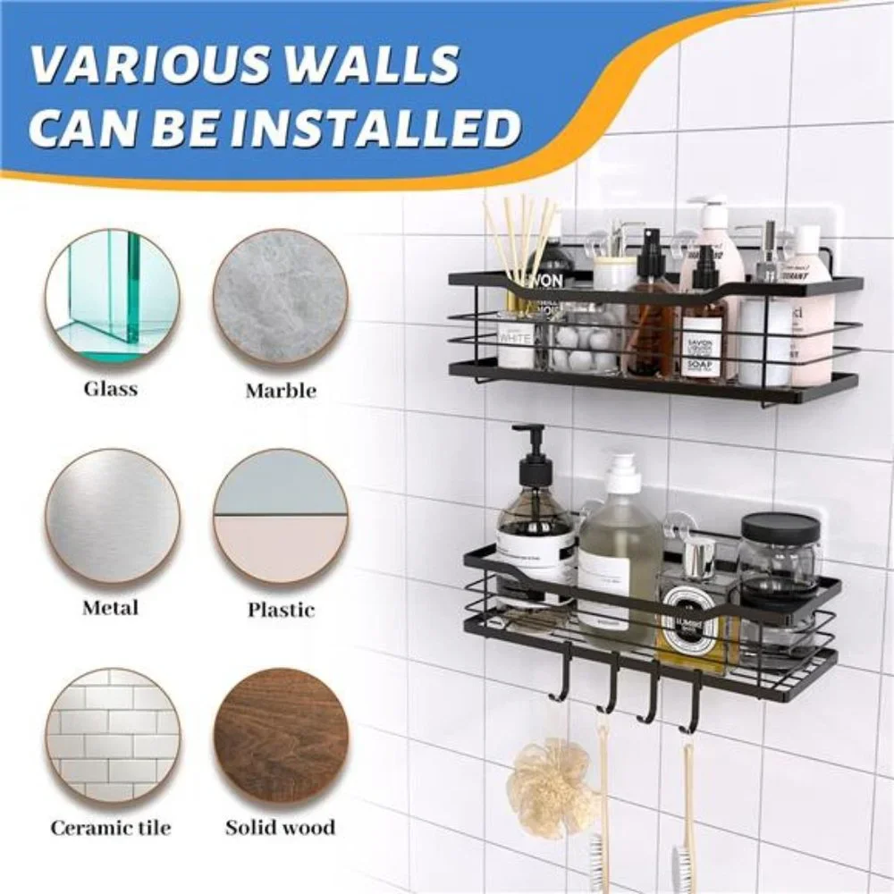 Shower Caddy 2 Pack Rustproof Shower Shelf Rack with 4 Hooks, Stainless Steel